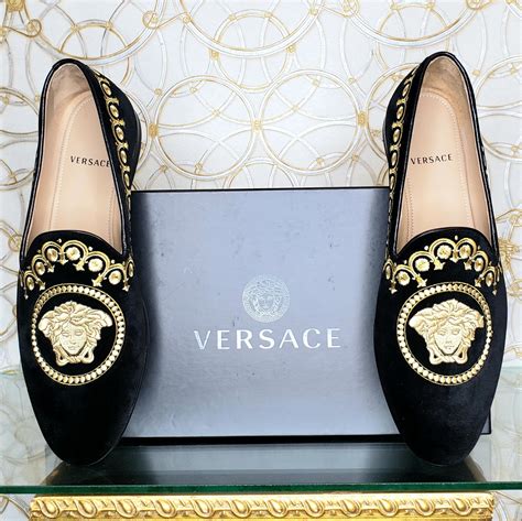 versace black velvet medusa smoking slippers|new VERSACE black vekvet Medusa baroque embroidery .